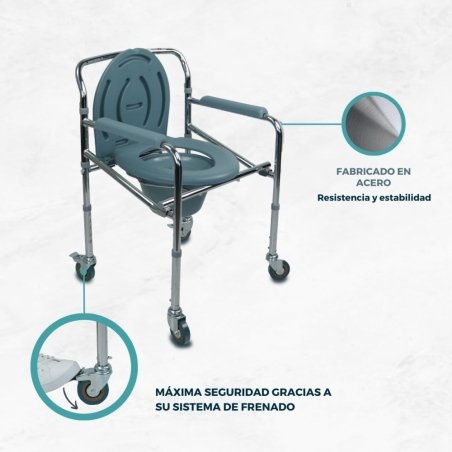 Mobiclinic Silla WC con tapa Ebro Plegable Acero cromado Reposabrazos y  asiento acolchados Para ancianos y discapacitados