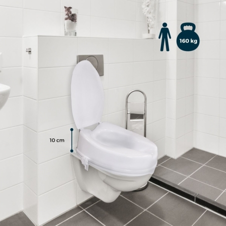 Elevador WC, Con tapa, Adaptable, Regulable, Inclinable, Reposabrazos  abatibles, Blanco, Tajo